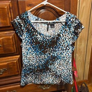 Croft & Barrow Blue and Brown Patterned Blouse